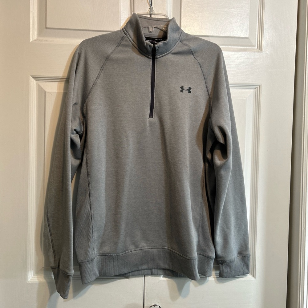 Under Armour Coldgear Ribbed Long Sleeve 1/4 Zip Sweater Mens Size L Large Gray